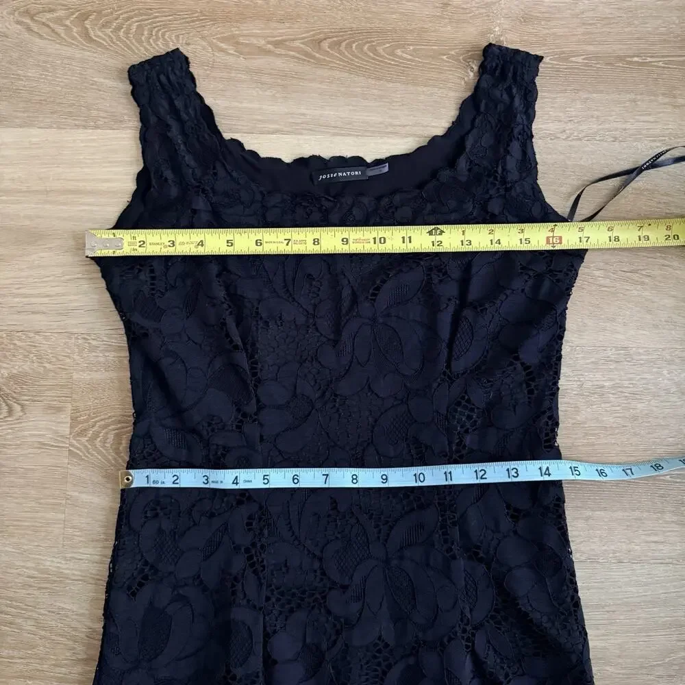 Josie Natori Black Lace Sheath Dress Womens 10 Sleeveless Stretch Bodycon LBD - Picture 12 of 14